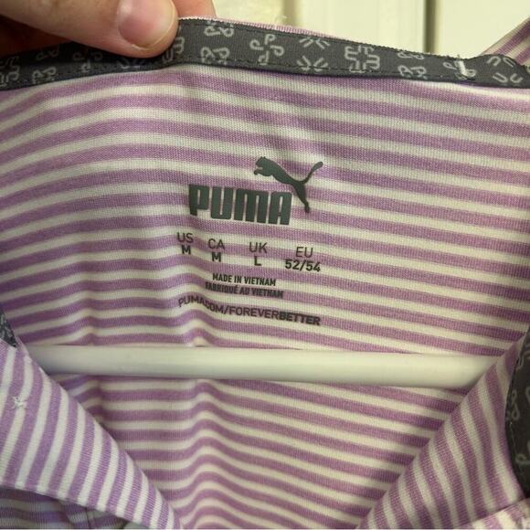 PUMA Golf Men’s Stripe Polo Shirt Medium Lupine Heather Purple Performance - Picture 4 of 5